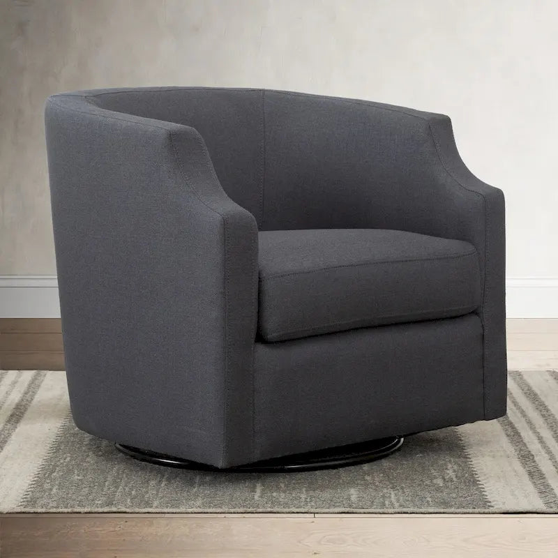 Grey / Light Blue / Natural Linen Swivel Glider Barrel Chair for 1 Person