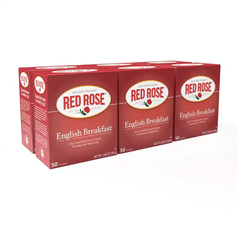 Red Rose English Breakfast Tea Black Tea with 50 Individually Wrapped Tea Bags Per Box Pack of 6