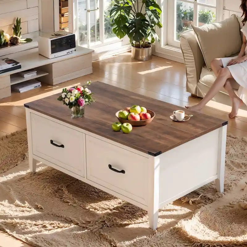 Farmhouse Coffee Table with Hidden Storage Compartment