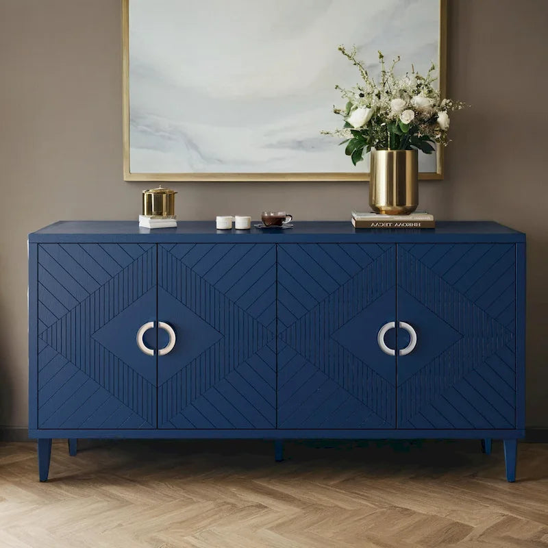 Stylish and Functional 4-Door Storage Cabinet with Pine Legs , for Living Room Bedroom,and Kitchen