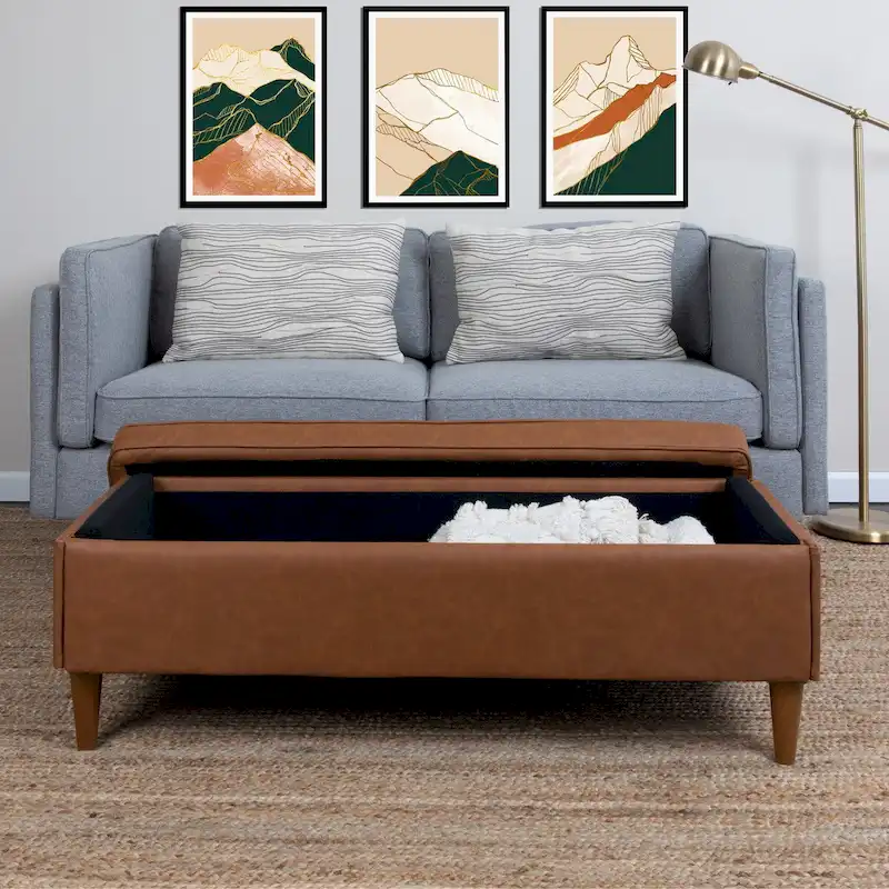 Upholstered Bench with Storage and Solid Wood Legs