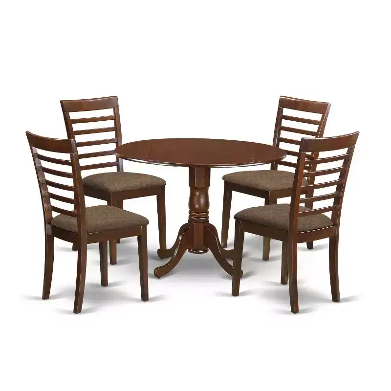 Retro Kitchen Table Set - 5 Piece Dinette Set with Chairs - Round Drop Leaf Table - Asian Hardwood