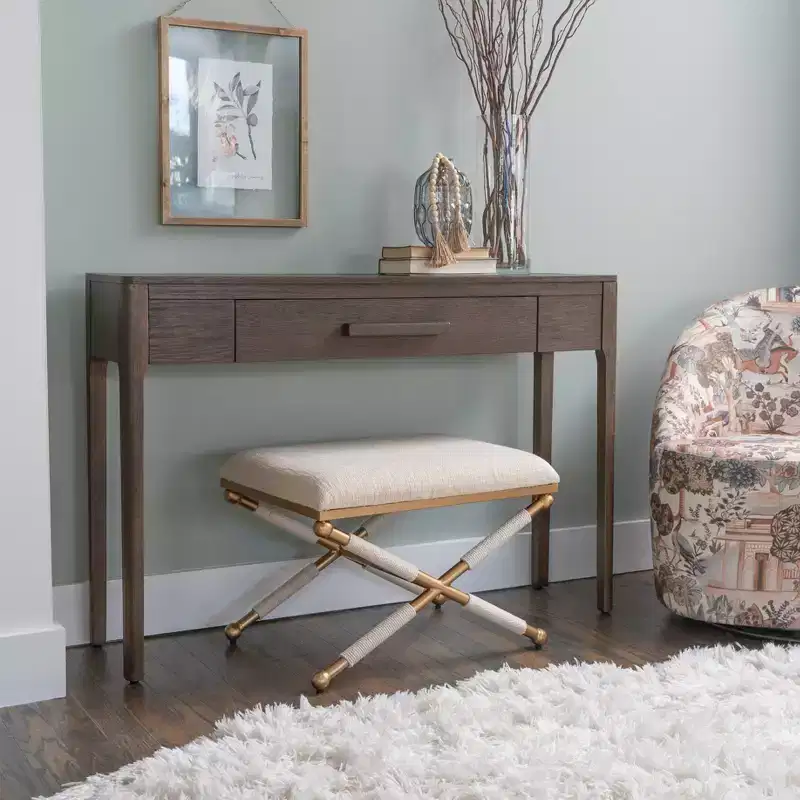 Linon Ashburn Campaign Accent Stool Oatmeal Gold
