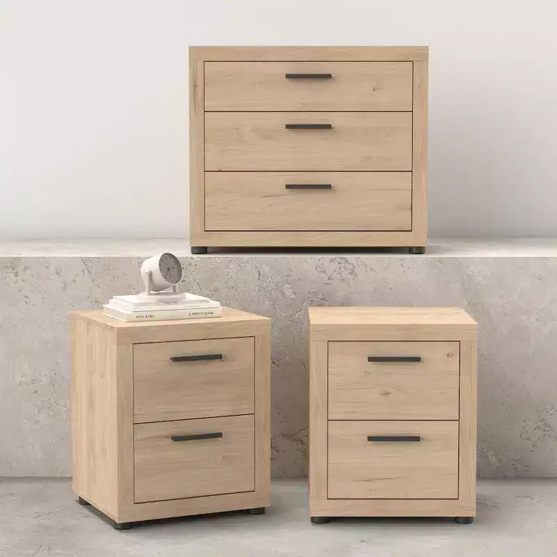 Tvilum, Mira 3-Piece Bedroom Set - Chest And Nightstand Set Of 2, Jackson Hickory
