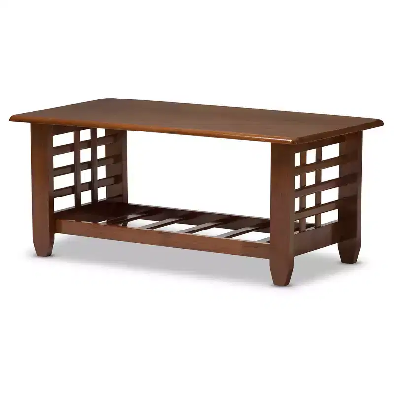 Larissa Style Coffee Table �C Cherry Brown Rubberwood, Open Shelf