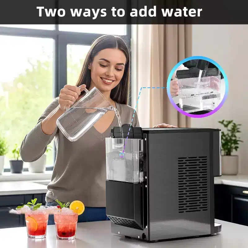 ZAFRO Nugget Ice Maker Countertop, 44Lbs/24H Pellet Ice Machine with Self-Cleaning & Water Reservoir - Chewable Pebble Ice Maker for Home
