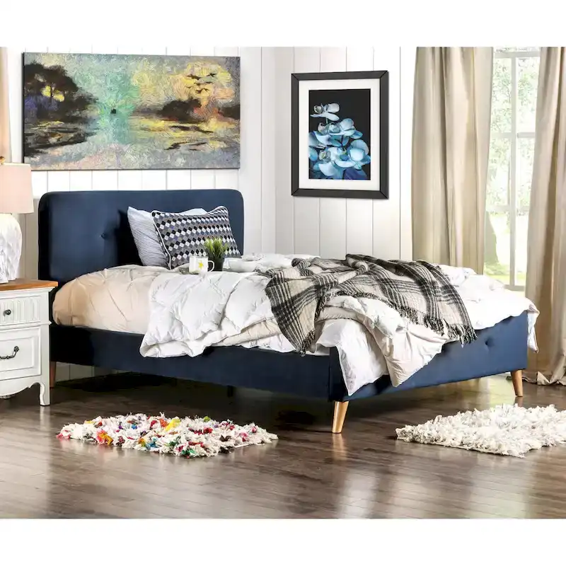 Mid-century Modern Queen Fabric Platform Bed
