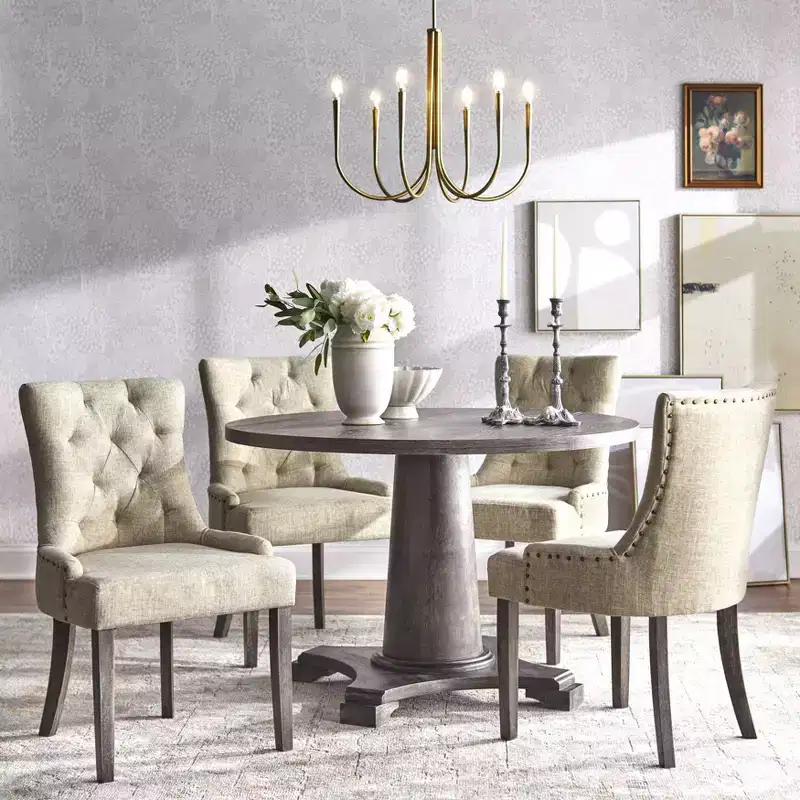 Angelo:HOME 5pc Ariana Traditional Pedestal Dining Set Gray: Upholstered Chairs, Rubberwood, Pedestal Table