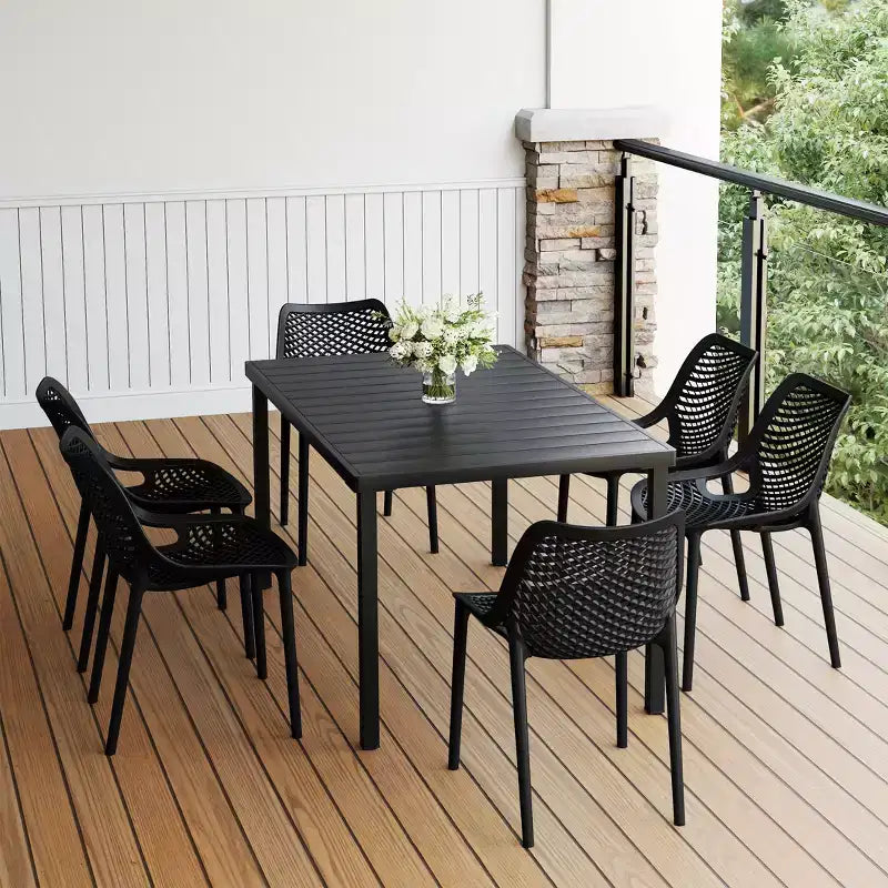 WestinTrends Playa 7-Piece Outdoor Metal Patio Dining Table Set With Stackable Patio Chairs