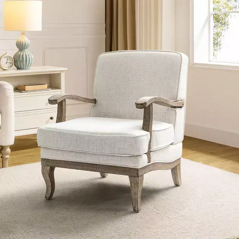 Quentin Farmhouse Style Wooden Armchair with Comfortable Backrest and Cushion| ART OF LIVING DESIGNS