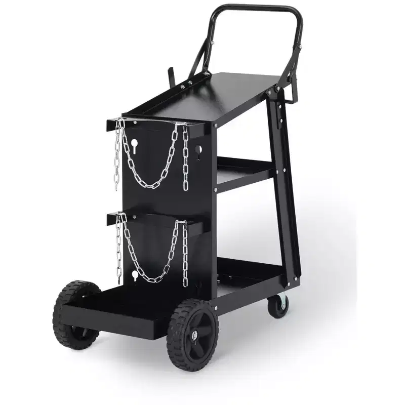 Welding Cart, Heavy Duty Rolling Welder Cart with Tank Storage, 122 kg Static Capacity, 360 Swivel Wheels for MIG TIG Welder & Plasma Cutter