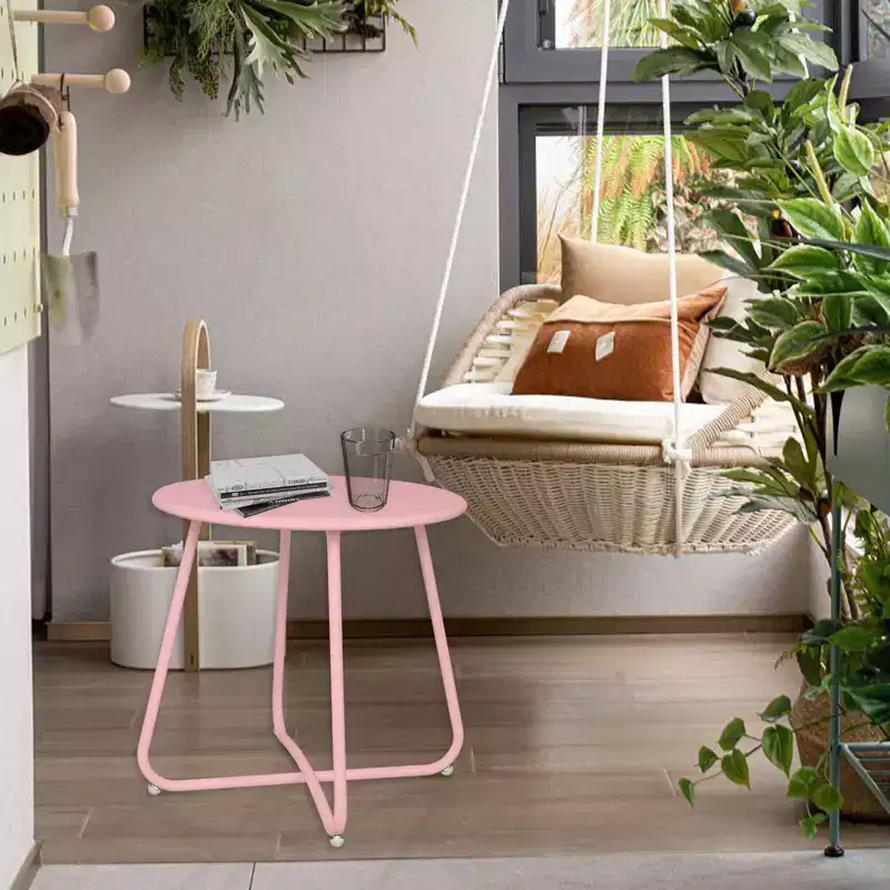 ModernLuxe Round Metal Outdoor Side Table, Weather-Resistant Powder Coated End Table with X-Shaped Steel Frame