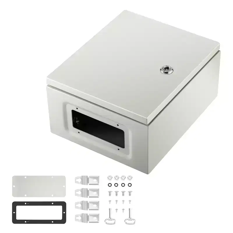 VEVOR NEMA Steel Enclosure, 12 x 10 x 6'' NEMA 4X Steel Electrical Box, IP66 Waterproof & Dustproof, with Mounting Plate, Gray-white