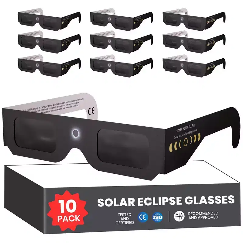 Solar Eclipse Glasses Approved 2024 (10 Pack) CE and ISO Certified Solar Eclipse Observation Glasses Safe Shades