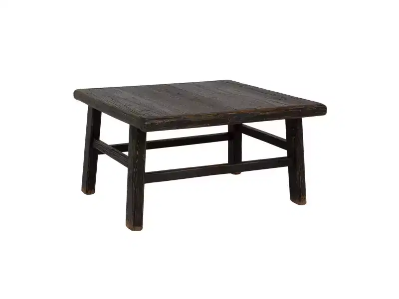 Storied Home Reclaimed Elm Wood Square Coffee Table, Black