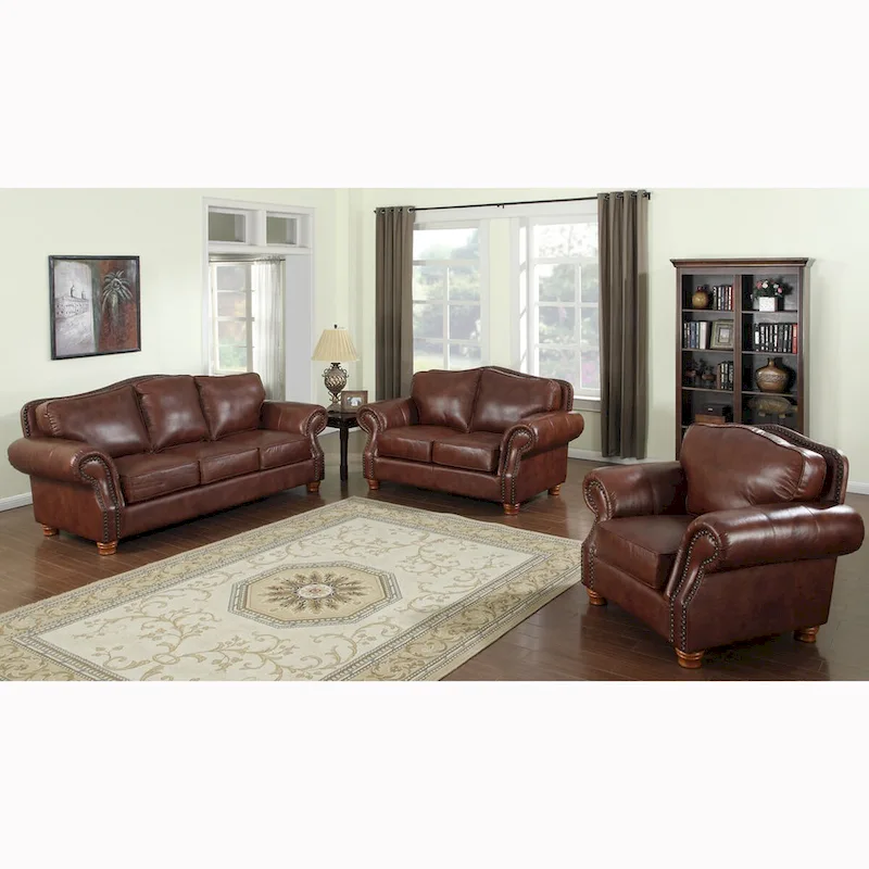 Brandon Distressed Whiskey Italian Leather Sofa Set