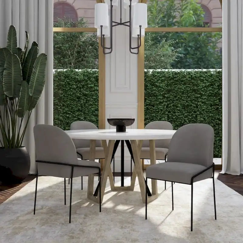 Velvet Upholstered Dining Chair – Loden Green / Fawn, Curved Back, Matte Black Metal Legs, Modern Style, Seats 1