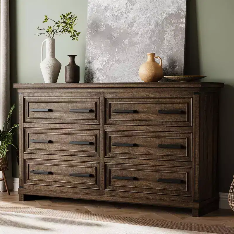 Farmhouse 6/8 Drawer Dresser for Bedroom, 55" Rustic Wood Chest of Drawers with Metal Handles