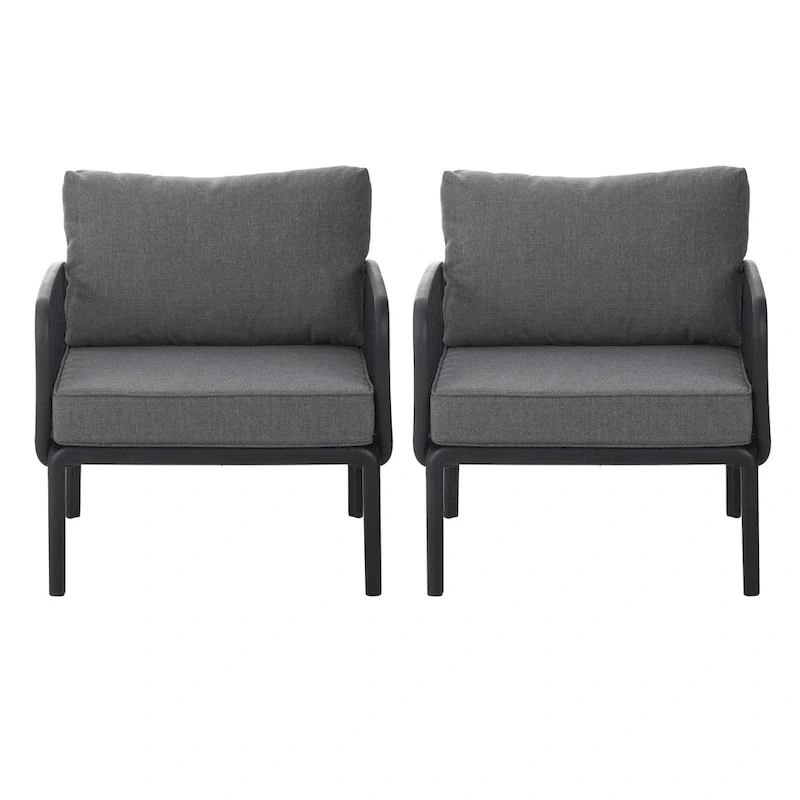 ( SET OF 2 ) Outdoor Patio Club Chair, Modern Patio Furniture, Waterproof Thick Cushion Deep Seating for Porch, Balcony