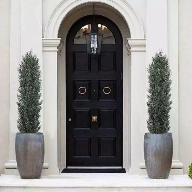 NAYSAYE 6ft Tall Topiary Trees Artificial Outdoor, Faux Cedar Pine Cypress Bushes, Fake Potted Plants for Front Porch Outside Planter Patio Set of 2