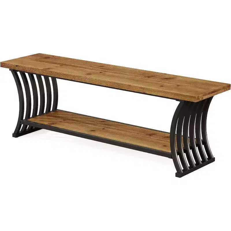 Industrial Entryway Bench with Shelf and Storage, 55 Inch Wood and Metal Shoe Bench for Bedroom, Hallway, Foyer