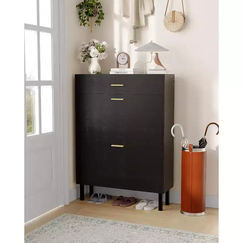 Acekool 3-Tier Shoe Storage Cabinet , Flip Drawer Organizer with Adjustable Shelves for Entryway, Hallway or Bedroom