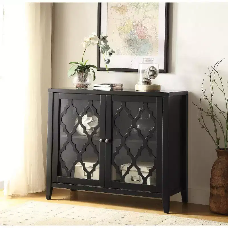 GDFStudio Wiers Modern Wooden Console Cabinet with Glass Doors