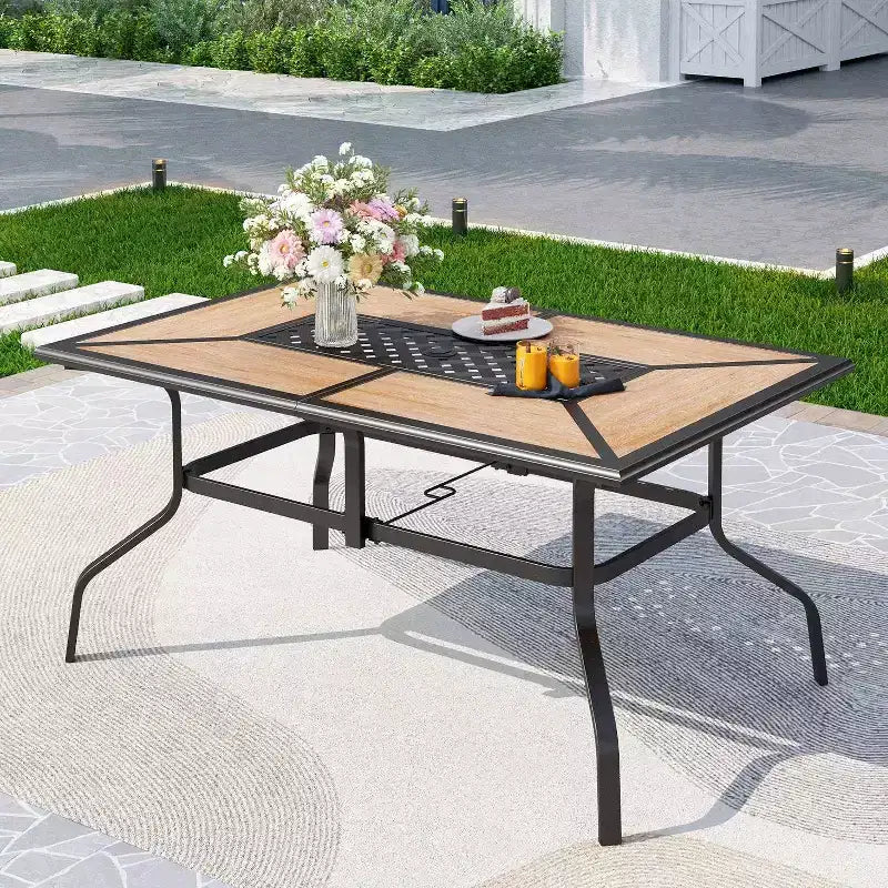 7pc Patio Dining Set with Rectangular Steel Table & Rattan Closed Side Chairs Blue/Brown - Captiva Designs