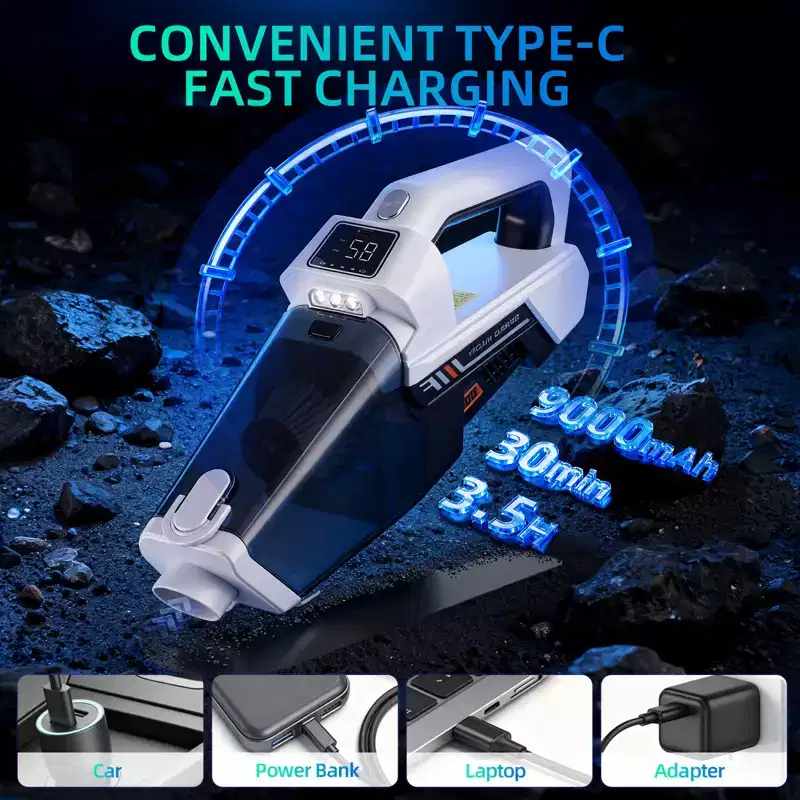 Handheld Vacuum Cordless 19000PA Powerful Suction Portable Dust Buster with LED Light for Car Home Office Pet Hair Quick Cleaning