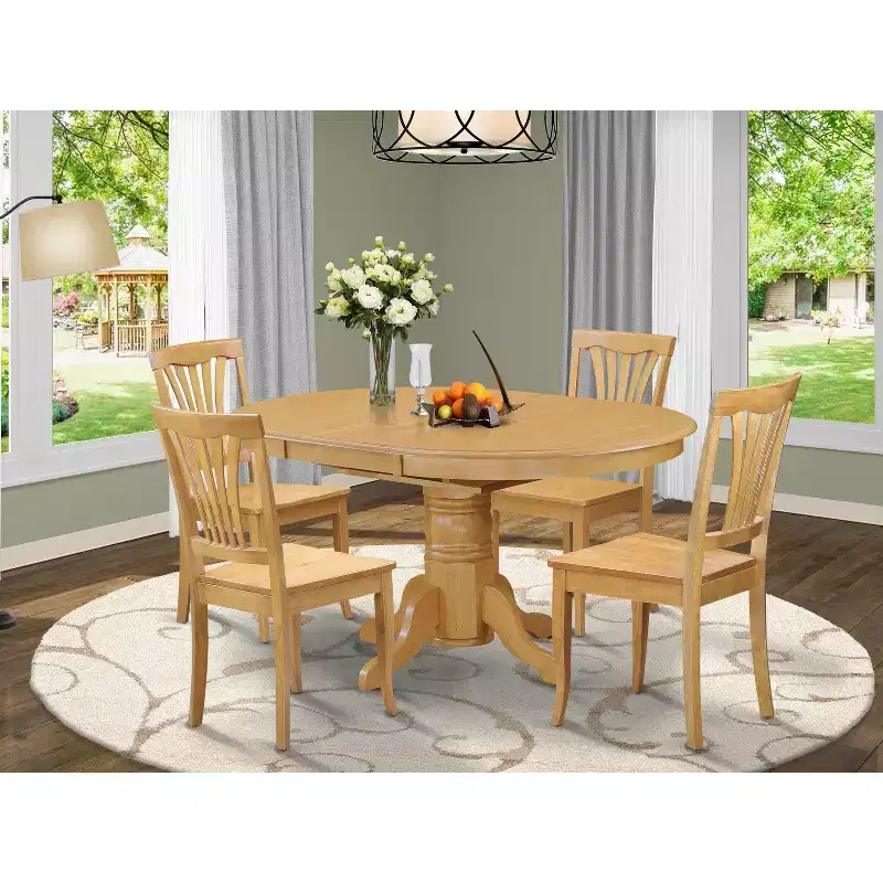 HomeStock 5-Pc Oval Natural Oak Finish Solid Wood Top Dining table with 4 Chairs