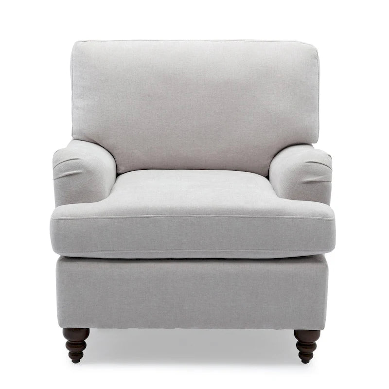 Rolled Arm Soft Accent Chair with Wood Legs for Living Room