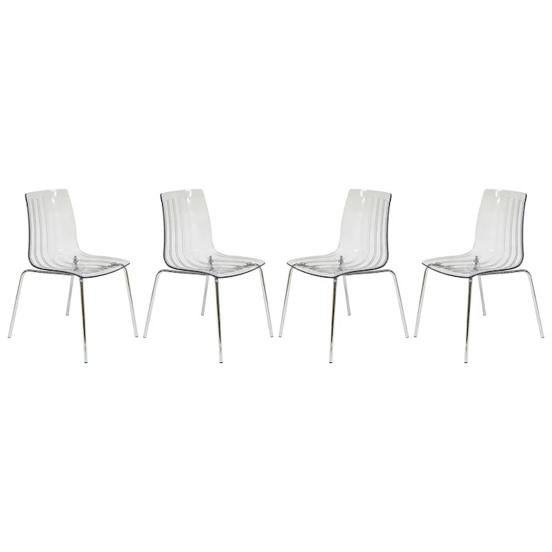 Ralph Acrylic Plastic Dining Chair (Set of 4) Chrome Metal Legs Modern Transparent Accent Side Chair for Dining Room & Kitchen