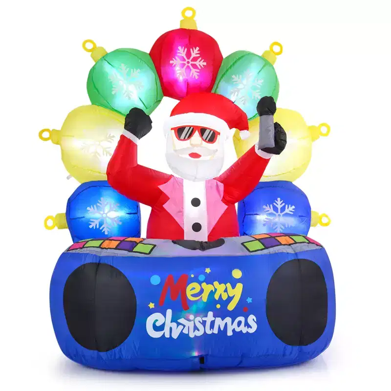 Costway 6Ft Inflatable DJ Santa Blow up Christmas Party Santa Claus Decoration w/ Rotating Music Light