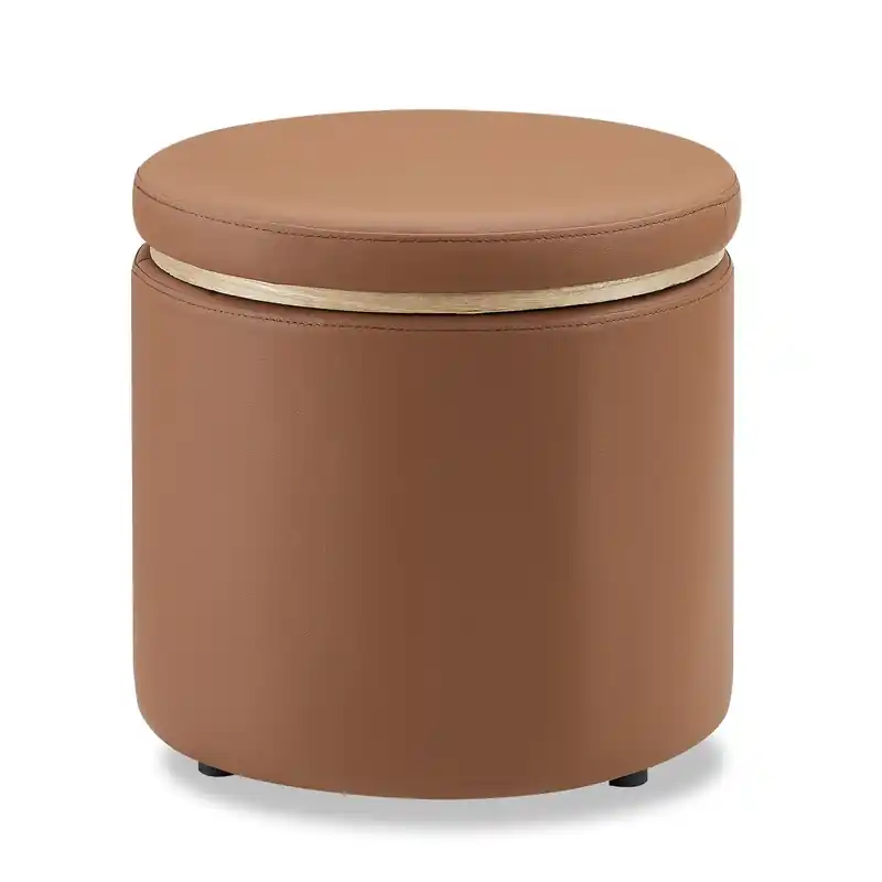 18 Round Storage Ottoman - Brown Faux Leather