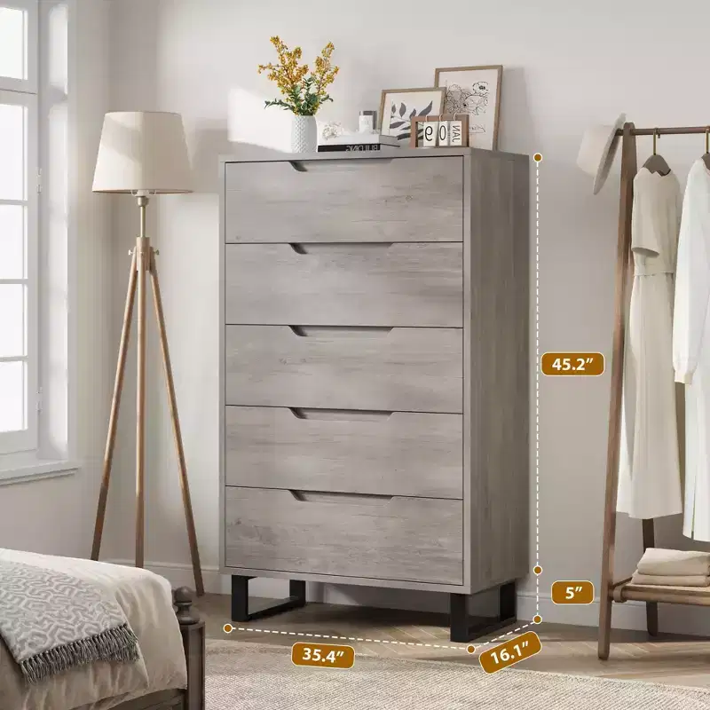 5 Dresser for Bedroom, 50.2 in Tall Dresser, Freestanding Vertical Drawer with Storage, Wooden Closet Chest Storage