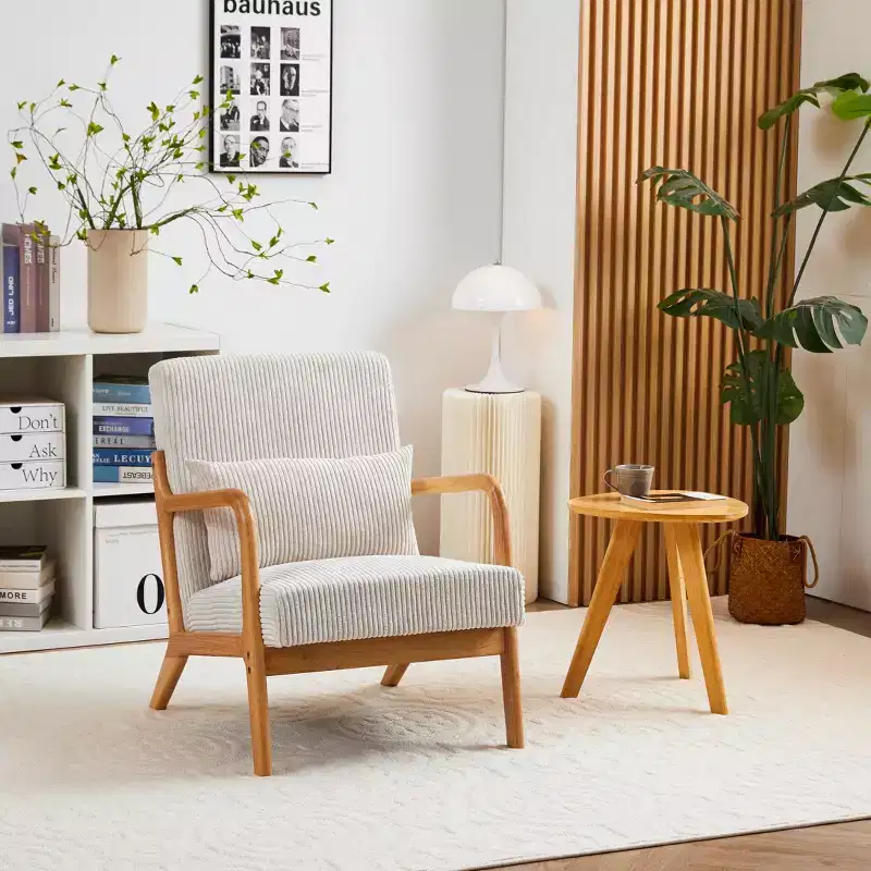 TUYOHW Mid-Century Modern Accent Chair with Pillow Upholstered Reading Chair with Solid Wood Legs Comfy Armchair for Living Room, Bedroom