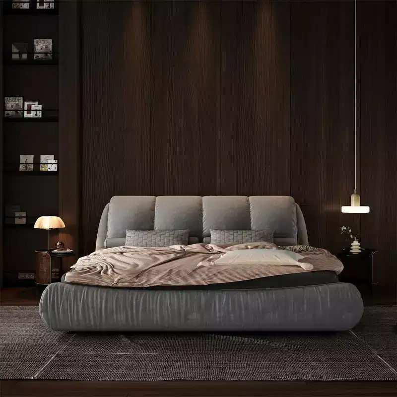 MAYEERTY Queen Size Luxury Upholstered Platform Bed with Oversized Padded Backrset and Solid Wood Frame Gray