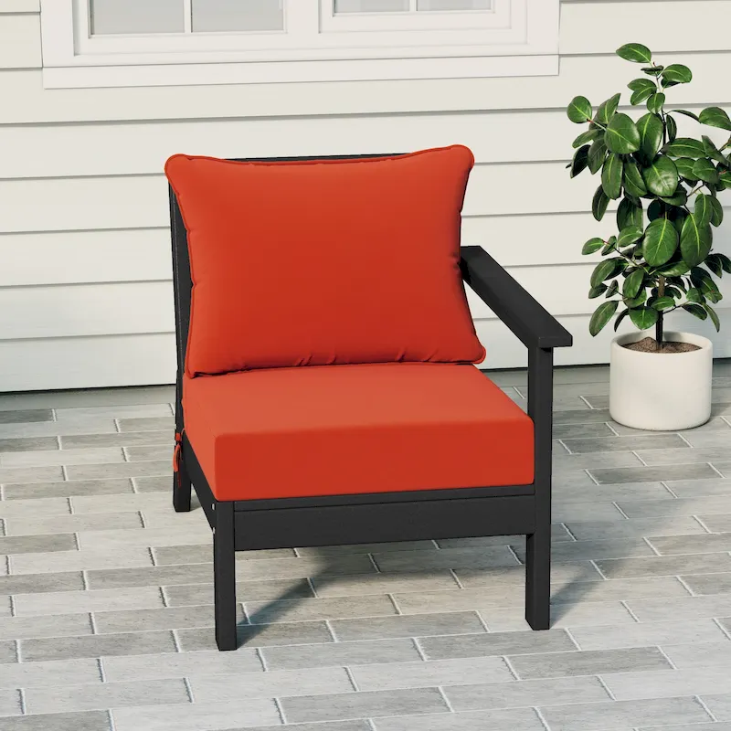 Polytrends Birchwood All Weather HDPE Outdoor Patio Deep Seating Black Right Arm Facing Chair With Cushions (1-Piece)