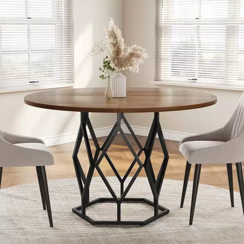 Round Dining Table, Farmhouse Dining Kitchen Table for 4-6 People, Kitchen & Dining Room Tables, Circle Kitchen Table