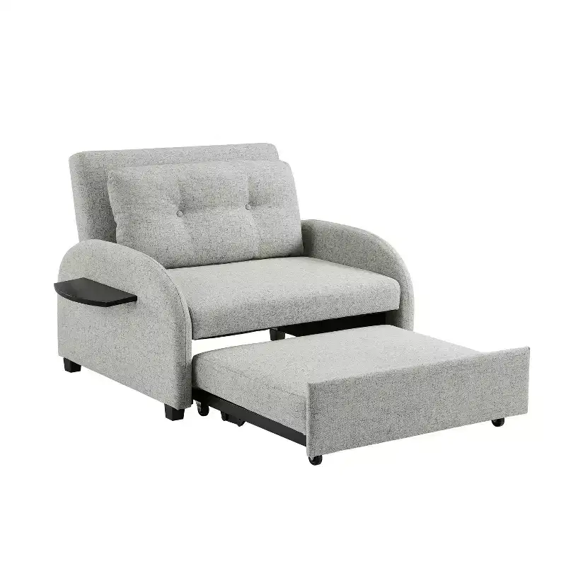 Powell Twin Braxton Woven Polyester Fabric Black Wood Frame and Tray Table Convertible Bed Gray: Multifunctional Design, Easy Mobility