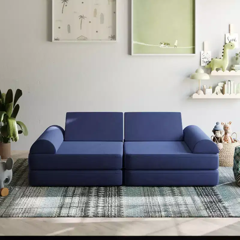 Emma and Oliver Modular Play Couch for Kids with Convertible 6-Piece Design and Soft Foam Cushions