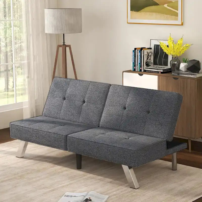 Modern Armless Loveseat Sofa Bed Chair Couch Wood Living Room with two Cushions