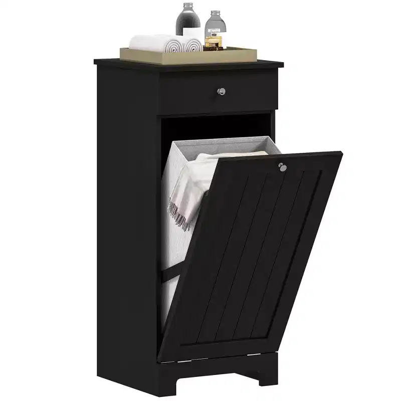 Tilt-Out Laundry Hamper Cabinet with Drawer & Basket
