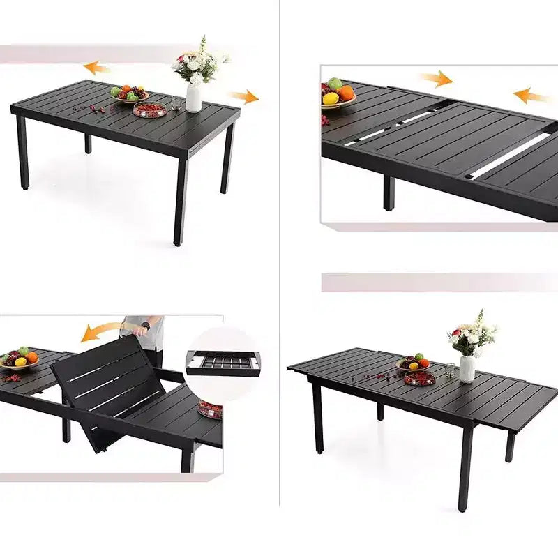 7pc Patio Dining Set with Steel Expandable Table & 360 Swivel Sling Arm Chairs - Captiva Designs: Outdoor Furniture Set