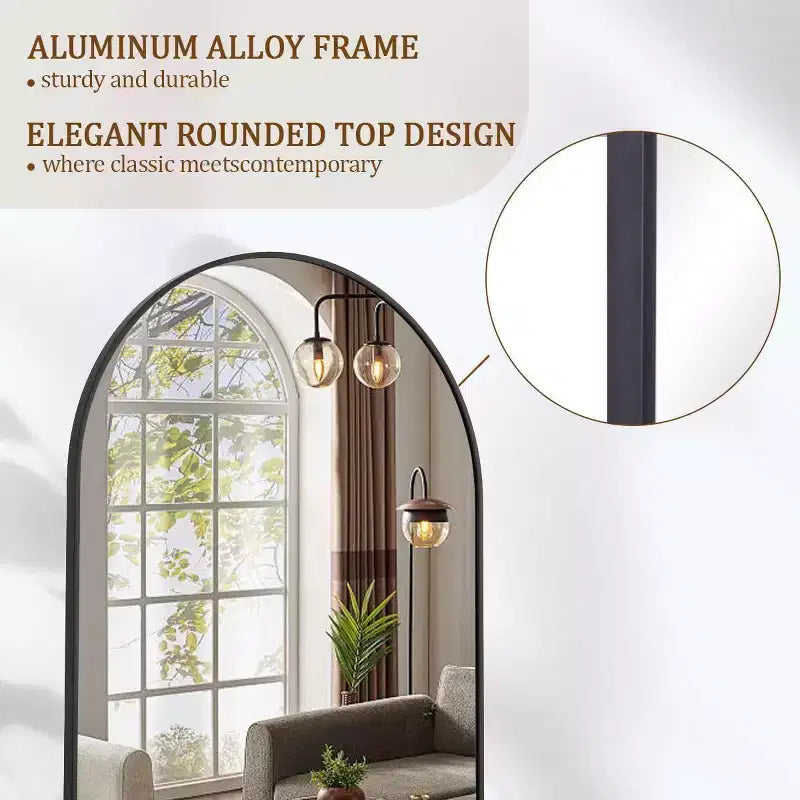 57x22 Full Length Mirror, Wall Mirrors Hanging or Leaning Arched-Top Full Body Mirror with Stand for Bedroom, Dressing Room, Black