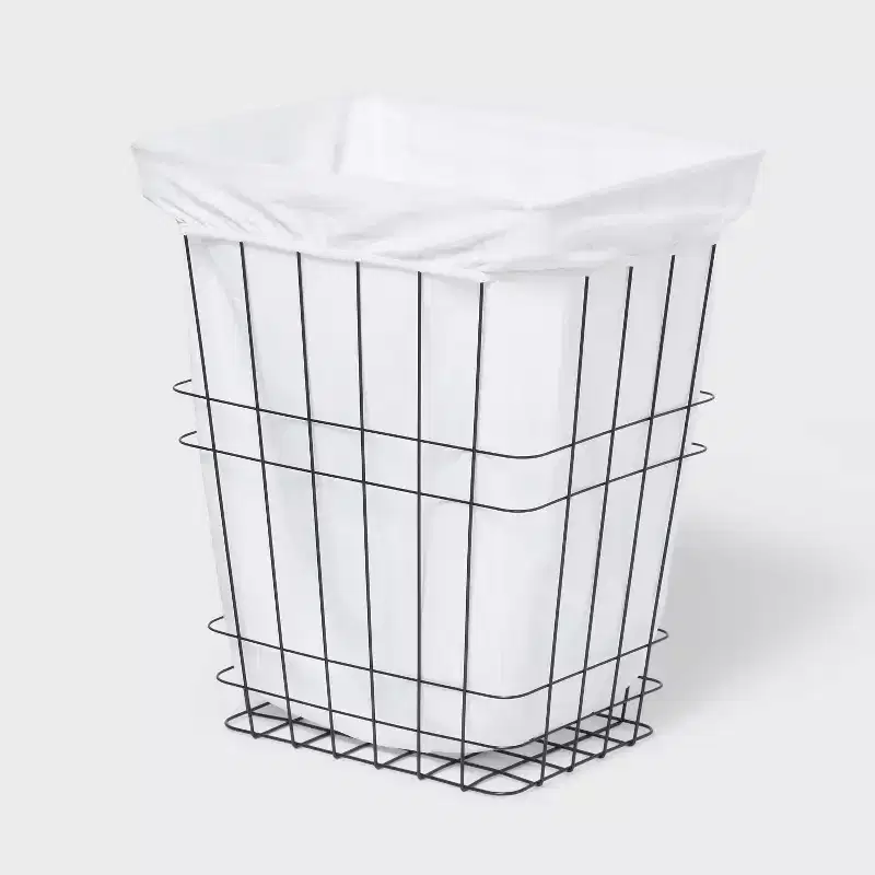 Black Wire Open-Top Laundry Hamper with Fabric Liner, Single