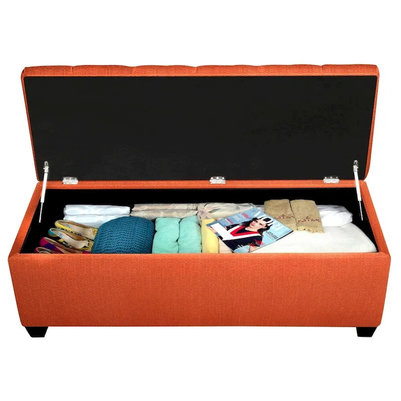 Diamond Tufted Can Pumpkin Linen Storage Bench