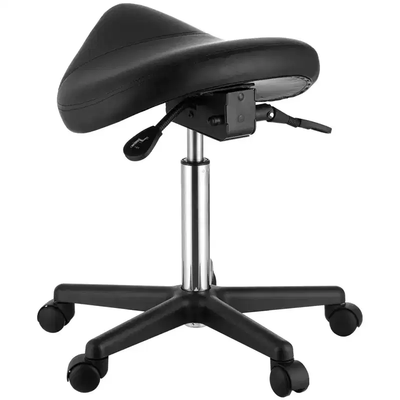 Saddle Stool with Wheels, 400 LBS Capacity, Height Adjustable PU Leather Swivel Saddle Stool Chair for Salon, Spa & Clinic, Black