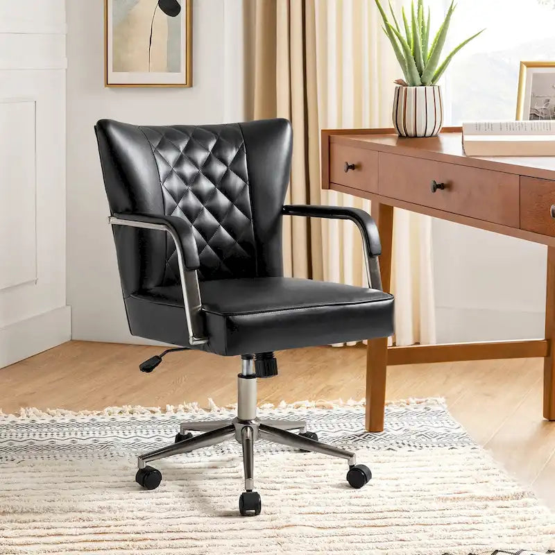Felice Modern Swivel Height Adjustment Diamond-Tufted Office Chair by HULALA HOME