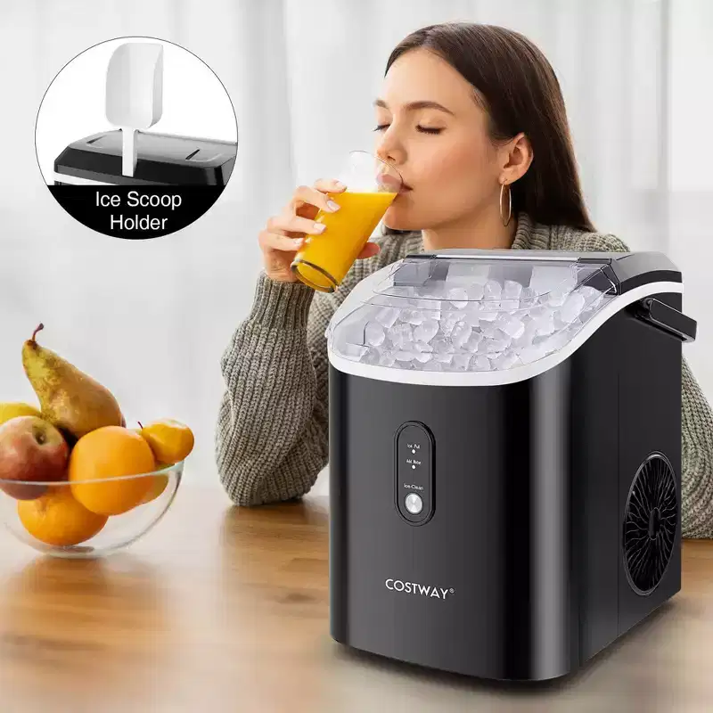 Costway Countertop Ice Maker with Soft Chewable Pellet Ice Ready in 6 Mins Black/Silver